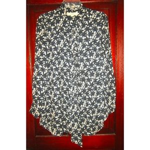 Ann Taylor Loft XS Tunic Top Blouse Shirt Popover Ties Scarf Floral Print Silky